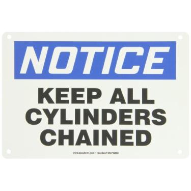 Imagem de ACCUFORM SIGNS Placa de segurança de plástico MCPG800VP, legenda "Aviso mantenha todos os cilindros acorrentados", comprimento de 18 cm x 25 cm de largura x 0,055 cm de espessura, azul/preto sobre branco