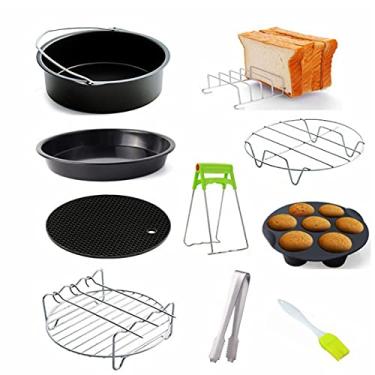 Imagem de scosao Conjunto de acessórios para fritadeira Air Fryer, kit de acessórios Power Air Fryer serve para fritadeiras de ar redondas de 3 a 5,8 litros, revestimento antiaderente com balde de de bolo, bandeja de pizza, forma de cupcake, tapete de silicone, 15 cm