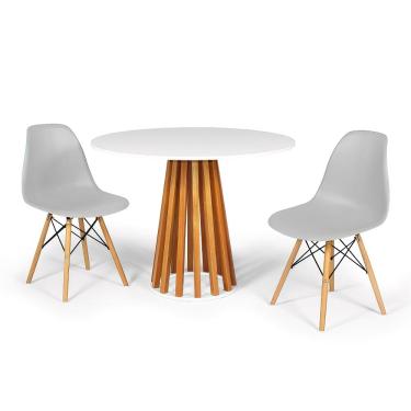 Imagem de Conjunto Mesa de Jantar Talia Amadeirada Branca 100cm com 2 Cadeiras Eames Eiffel - Cinza