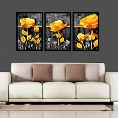 Imagem de Kit 3 Quadros Decorativos Flores Amarelas Conjunto