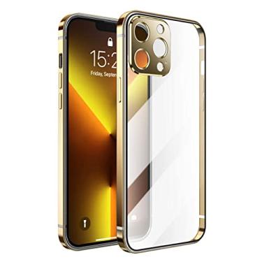 Imagem de GSYH Capa transparente para iPhone 13 Pro Max/13 Pro/13, capa rígida fina revestida com superfície antiderrapante com estrutura galvanizada proteção de câmera, ouro, 13pro 15,1 cm