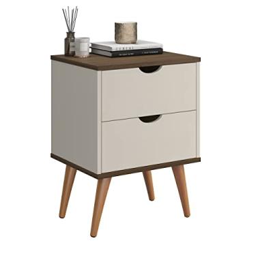 Imagem de Mesa De Cabeceira Com Puxador Madri Retrô (BRANCO/CANELA) - TUBARÃO STORES