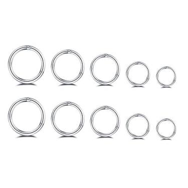 Imagem de 5 pares de piercings de argola de aço inoxidável cirúrgico 16 G para cartilagem Daith pequenos, pequenos brincos de argola, mini piercings de septo, articulados, piercings de nariz Helix, tragus, piercings unissex, moderno, conjunto de argolas Huggie Hoops de 6 a 14 mm