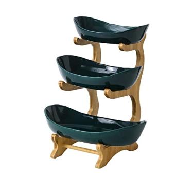Imagem de Recipiente de armazenamento de plástico para sala de estar, prato de frutas, lanche de jardim, cesta de bolo para casa, prato de decoração, verde de 3 camadas