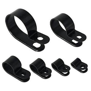 Imagem de Grampo de cabo de alumínio, 200 peças, parafusos de nylon pretos de plástico tipo R, clipes de fixação para cabo de conduta, 6 tamanhos, 3/16" a 1"