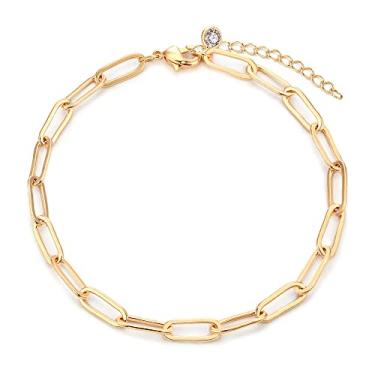 Imagem de MEVECCO Pulseira feminina banhada a ouro 14 K corrente delicada joia simples bonita para meninas, 6.5 inch, Metal