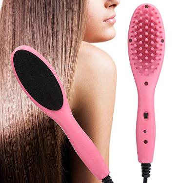 Imagem de Escova de cabelo iónica, aquecedor rápido de 30 segundos escova para alisar o cabelo de cerâmica com interruptor de chave, pente alisador elétrico sedoso sem fios portátil