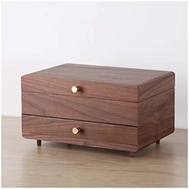 Imagem de KRASS Caixa de joias caixa de joias de nogueira caixa de joias caixa de exibição de joias cor de madeira multicamadas adequado para colar de anel brinco caixa de joias armazenamento de joias, cor primária A, colecionador88