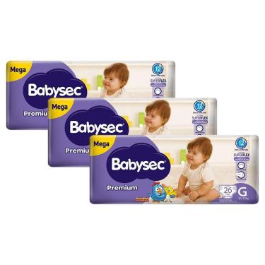 Imagem de Kit 3 Fraldas Babysec Galinha Pintadinha Premium Tamanho G 26 unidades cada