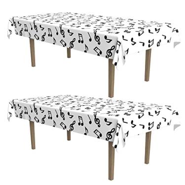 Imagem de Beistle Toalhas de mesa de notas musicais, 137 x 274 cm, toalha de mesa de plástico, notas musicais, decorações de festa com tema musical, decorações de aniversário de música, 2 peças
