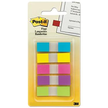 Imagem de 3M Post-It bandeiras para levar, 1/2 x 1-3/4, 5 cores brilhantes, 100 bandeiras/pacote (6835CB)