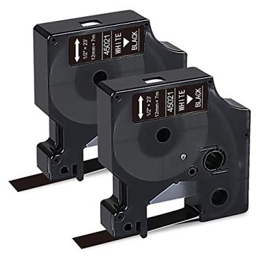 Imagem de Compatível com fita de etiqueta Dymo160 45021 branca em fita preta LabelManager 160 280 260P 420P 120P 150 refil de etiquetador, 12 mm x 7 m, pacote com 2