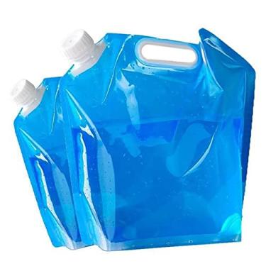 Imagem de Recipiente de água de acampamento ao ar livre portátil dobrável bolsa de armazenamento de água potável piquenique de viagem churrasco balde de água para kit de sobrevivência de emergência 2 peças, azul, 5L