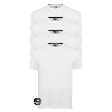 Imagem de Kit 4 Camisetas Masculinas Básica Lisa Slim Algodão 30.1 Premium Cor:Branco:Branco:Branco:Branco;Tamanho:G