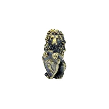 Imagem de Escudo de Leão de Latão Estátua de Boas-Vindas Grânulos de Joias Suprimentos para Fabrico de Bijuterias, Contas de Escultura de Animais para Pulseira DIY EDC Contas de Paracord Vintage