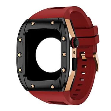 Imagem de KANUZ Kit de modificação de luxo pulseira para Apple Watch Band 45mm 44mm pulseira de borracha capa para Apple Watch Series 8 7 6 5 4 SE Acessórios (Cor: K, Tamanho: 44MM)