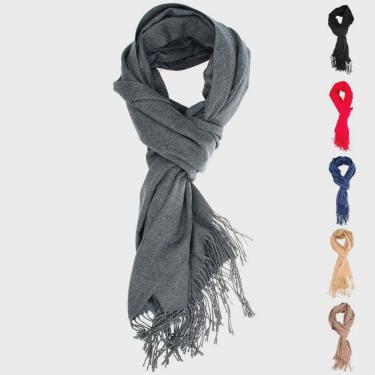 Imagem de Cachecol Adulto echarpe feminino de trico de croche de malha cinto de pelúcia de cor sólida quente e confortável borlas várias cores