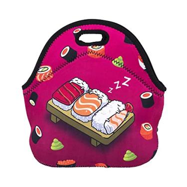 Imagem de (Sleeping Sushi) - Violet Mist Neoprene Reusable Insulated Lunch Tote Bag School Picnic Thermal Carrying Gourmet Lunchbox Container Organiser For Men, Women, Adults, Kids, Girls, Boys(Sleeping Sushi)