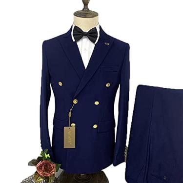 Imagem de Blazer masculino jaqueta blazer de casamento casacos esportivos elásticos de dois botões jaqueta slim fit para festa ternos de 2 peças, azul marinho, 3GG (56/40)