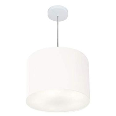 Imagem de Lustre Pendente Cilíndrico Cúpula Tecido 40x30 cm, Vivare Iluminação, Pendente4216 BR, Branco, Médio