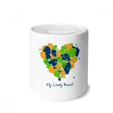 Imagem de DIYthinker Caixa de dinheiro em forma de coração My Lovely Brazil Brasil porta-moedas de cerâmica presente de cofrinho