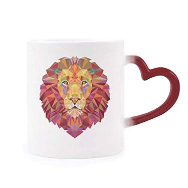 Imagem de Caneca colorida de flor de leão com costura Morphing sensível ao calor copo de coração vermelho
