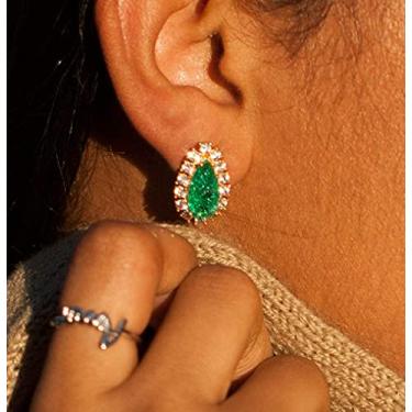 Imagem de BRINCO GOTA COM PEDRA VERDE ESMERALDA E ZIRCÔNIAS EM VOLTA FOLHEADO EM OURO 18K