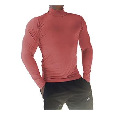 Imagem de Camiseta Masculina Gola Alta Manga Longa Sjons cor:Laranja-terracota;tamanho:g