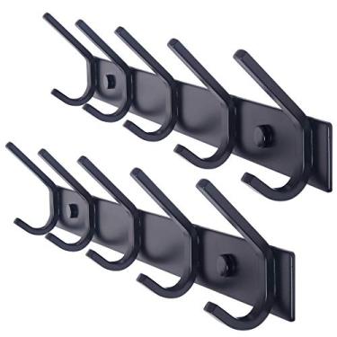 Imagem de WEBI Suporte de parede para casacos, 5 ganchos para pendurar casacos, gancho duplo de metal resistente, suporte de parede para roupas, jaqueta, preto, 2 pacotes