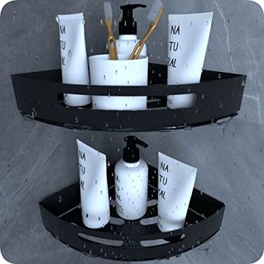 Imagem de Kit 2 Suportes Porta Shampoo P/Banheiro De Canto Inox Preto