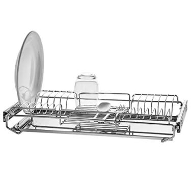 Imagem de Escorredor de Louças Embutido no Armário 57cm 12 Pratos Bandeja Inox Corrediças Deslizante