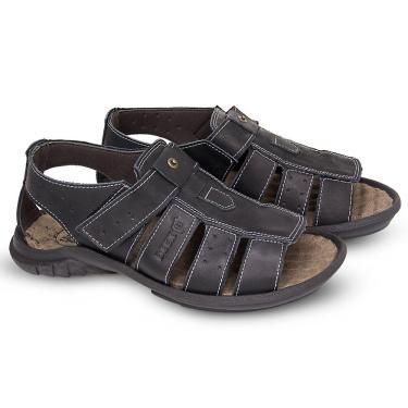 Imagem de Sandália Papete Masculina de Couro Preto 980