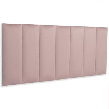 Imagem de Cabeceira Casal Estofada de Colar na Parede Kit 7 Placas Modelo Reta - VELUDO Nude