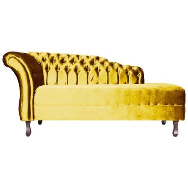 Imagem de Recamier Decorativo Divã Styllus Lado Direito Veludo Amarelo Pés Madei