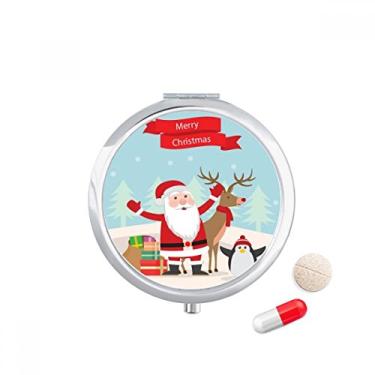 Imagem de Estojo de comprimidos de bolso para viagem, Natal, Papai Noel, alce, pinguim, medicamentos, armazenamento de medicamentos, dispensador de espelho, presente