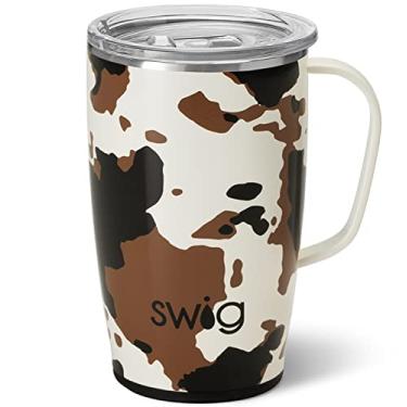 Imagem de Swig Life Caneca de viagem de 510 g, copo isolado com alça e tampa, suporte para copo, seguro para lava-louças, aço inoxidável, xícara de café de viagem (Hayride)