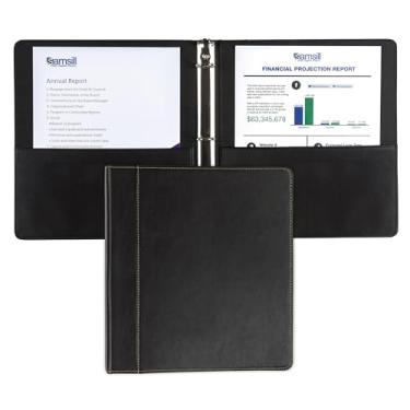 Imagem de Samsill Fichário de 3 anéis de 2,5 cm, couro, preto com costura contrastante, 21 x 28 cm, 3 anéis, fichário para notebook, organizador de portfólio, agenda, diário