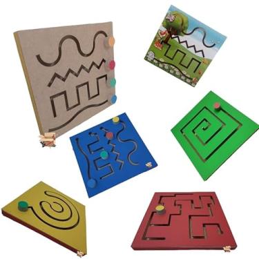 Imagem de Brinquedo Educativo Pedagógico Em Madeira Painel Psicomotor - Tabuleiro Linhas Vazadas (Circular)