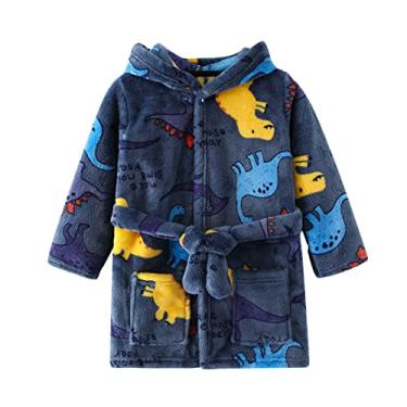 Imagem de Roupão de banho infantil com capuz de flanela quente para meninos e meninas pijama tamanho 14 meninos, Azul, 3-4T