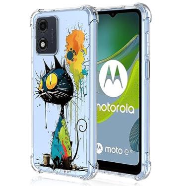 Imagem de XINYEXIN Capa transparente para Motorola Moto E13, fina à prova de choque TPU bumper capa de telefone transparente padrão fofo, arte legal colorida grafite série - gato preto
