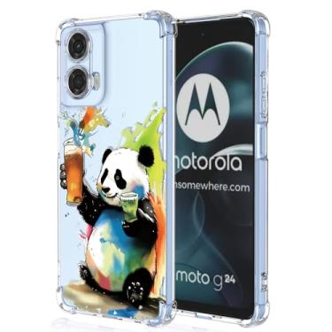 Imagem de XINYEXIN Capa transparente para Motorola Moto G24, fina à prova de choque TPU bumper capa de telefone transparente padrão fofo, arte legal colorida grafite série - panda