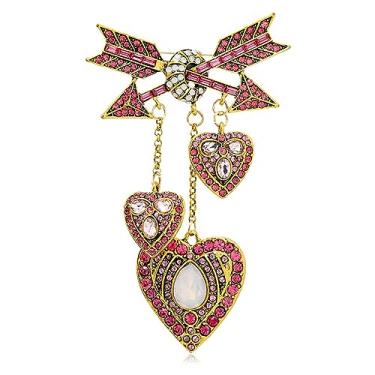 Imagem de Muloo Broche retrô de seta de coração de cupido para mulheres cristal amor coração borlas broche broche de festa de casamento acessórios de roupas joias, Liga metálica, strass