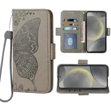 Imagem de Dswteny Compatível com Samsung Galaxy S24 Plus S24+ 5G Capa carteira alça de pulso cordão de couro borboleta flip suporte de crédito acessórios para celular capa para celular para S24plus 24S + S 24