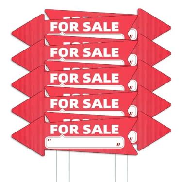 Imagem de Para venda Sinais de flecha vermelha com estacas - 40,6 x 12,7 cm dupla face, placas de venda de imóveis ao ar livre para negócios, placas de jardim de flecha, placa de plástico para venda de garagem