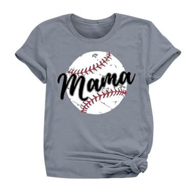 Imagem de PKDong Camiseta de beisebol mamãe beisebol camiseta gola redonda camiseta manga curta tops femininos 2024 modernos tops femininos, Cinza, M