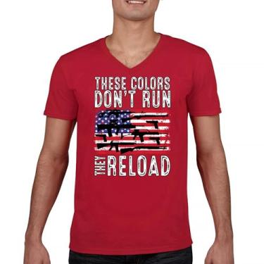 Imagem de Camiseta com gola V These Colors Don't Run They Reload 2nd Amendment 2A Second Right American Flag Don't Tread on Me, Vermelho, P