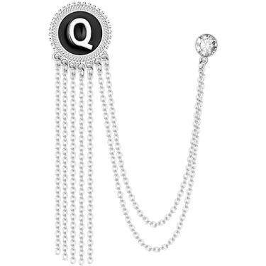 Imagem de Broche de corrente dourada e prata com inicial broche de lapela para ternos masculinos, brincos de metal, brincos de camisa, acessórios de terno para homens e mulheres em casamento, aniversário, jantares., Metal, Sem pedras preciosas