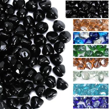 Imagem de GasSaf Vidro de fogo de diamantes para lareira a gás, fogueira de propano e paisagismo, 9 kg (brilho preto)