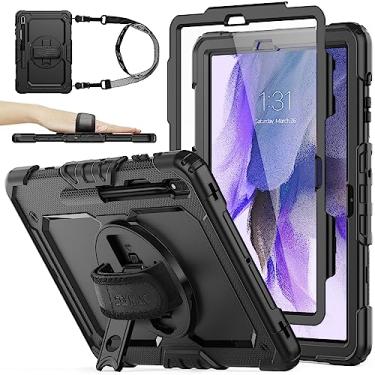 Imagem de SEYMAC stock Capa para Samsung Galaxy Tab S7 FE / S8 Plus 5G 12,4 polegadas com protetor de tela para lápis [alça de mão giratória 360] e suporte, capa à prova de quedas, preta