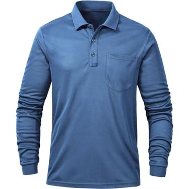 Imagem de Tyhengta Camisa polo masculina manga longa secagem rápida desempenho atlético camiseta golfe, Azul escuro, GG